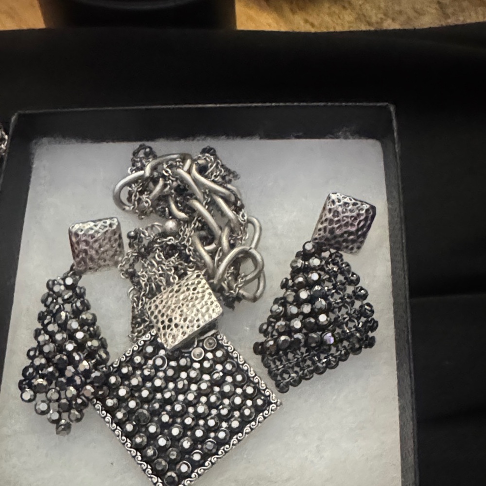 Park Lane Silver and Black Statement Necklace and Earring Set